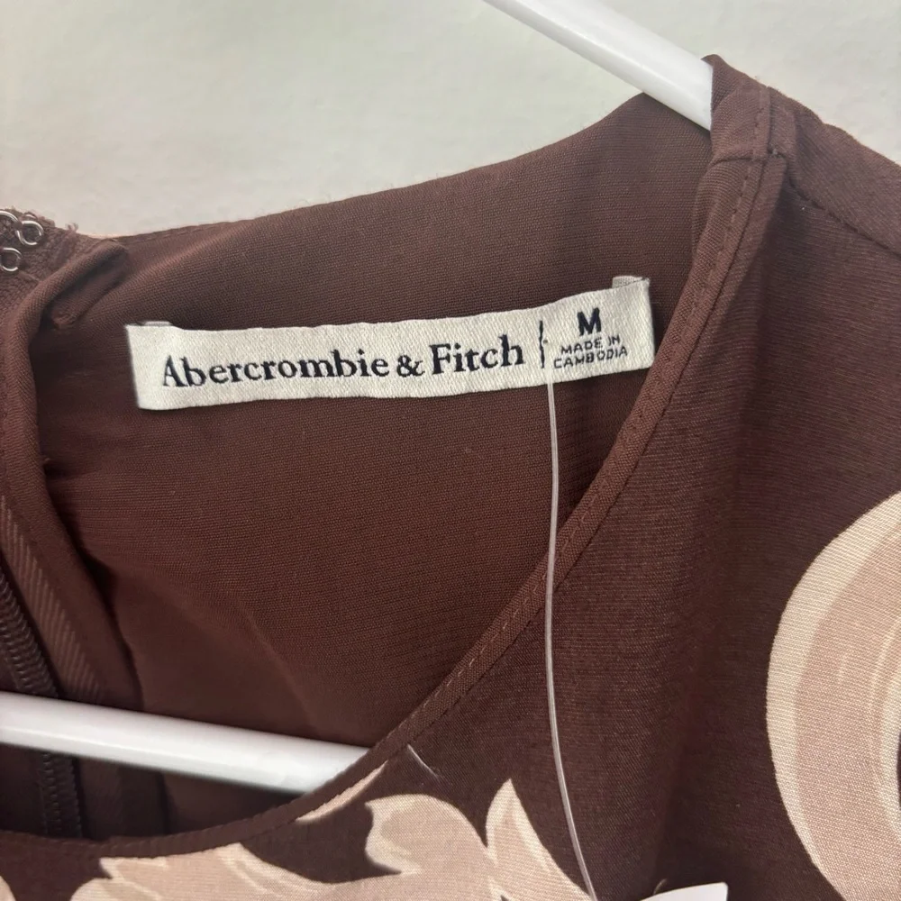 Abercrombie & Fitch Short Puff Sleeve Cutout Maxi Dress Brown Tan Floral Pattern